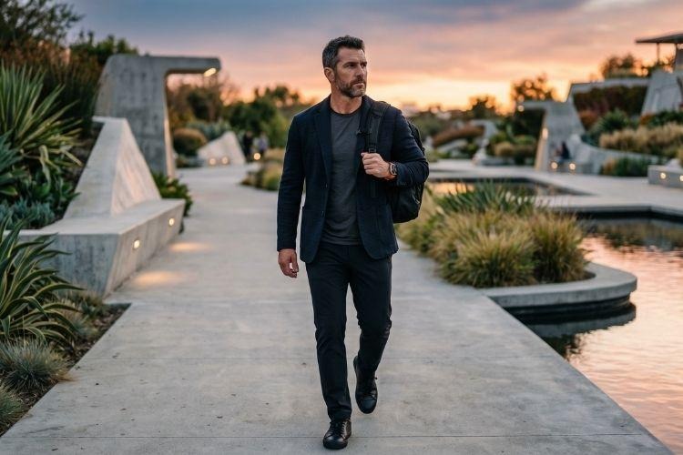 Professional man walking outdoors while exploring treatment options and potential benefits of growth hormone therapies for energy, recovery, and healthy aging.