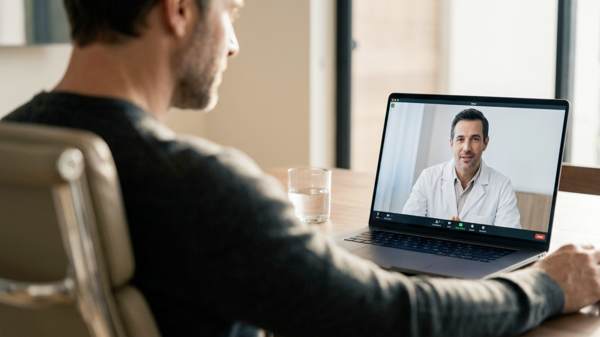 Patient speaking with a doctor during an online consultation before beginning testosterone replacement treatment.