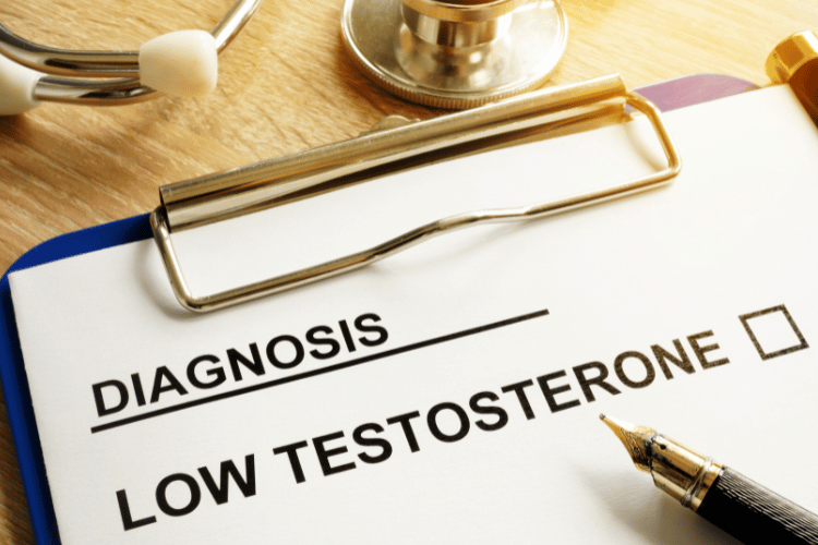 Medical diagnosis form showing low testosterone, highlighting the diagnosis of hypogonadism before starting testosterone replacement therapy.