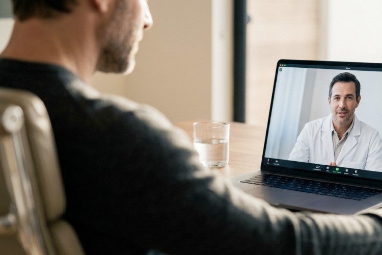 Man having an online doctor consultation.