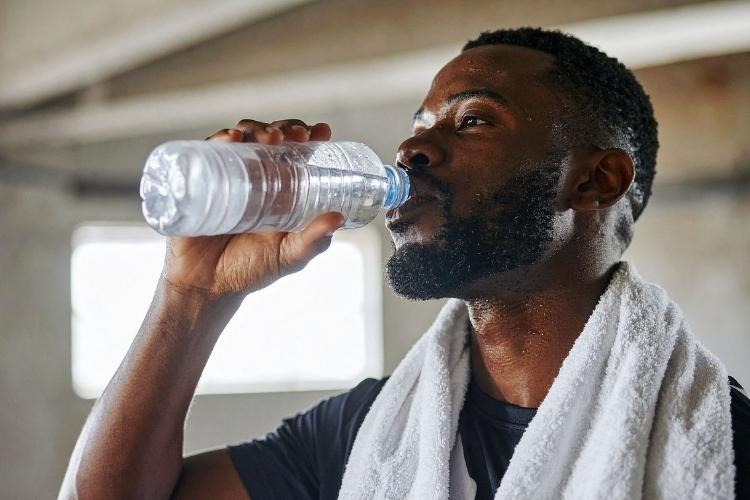 Man drinking water after a workout.
