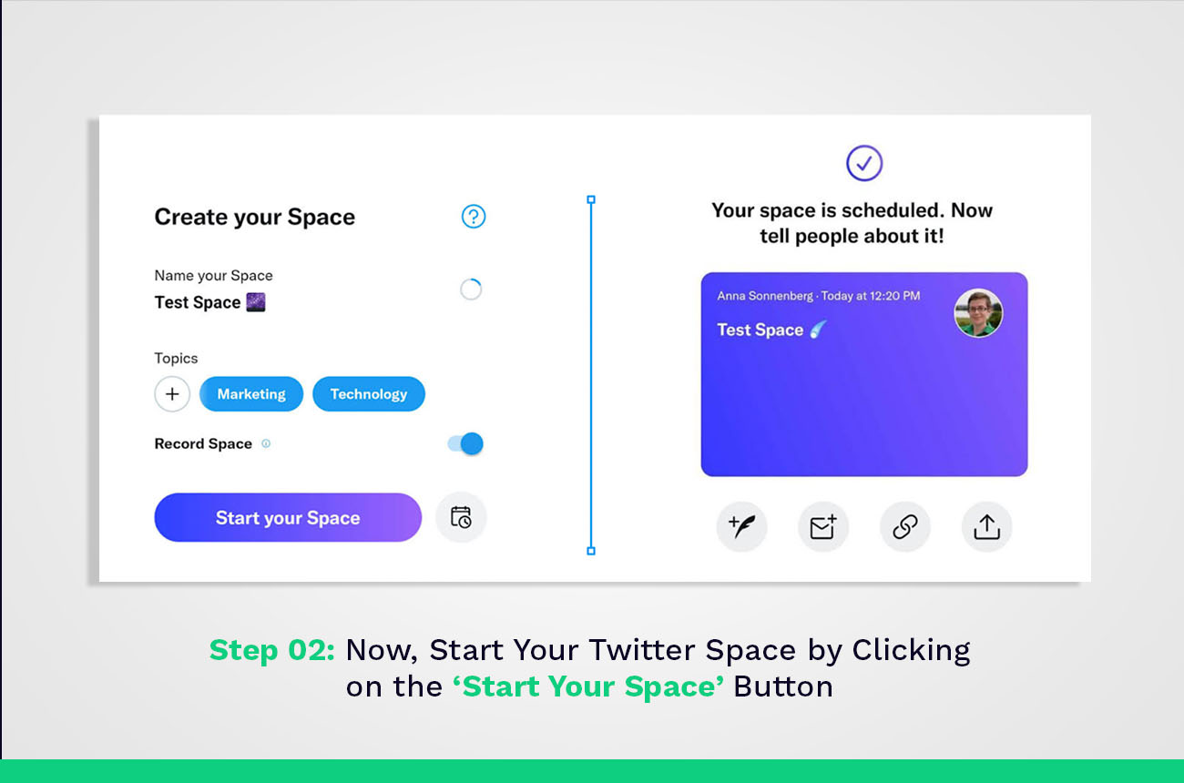 Ahora, inicie su espacio de Twitter haciendo clic en el botón Iniciar su espacio
