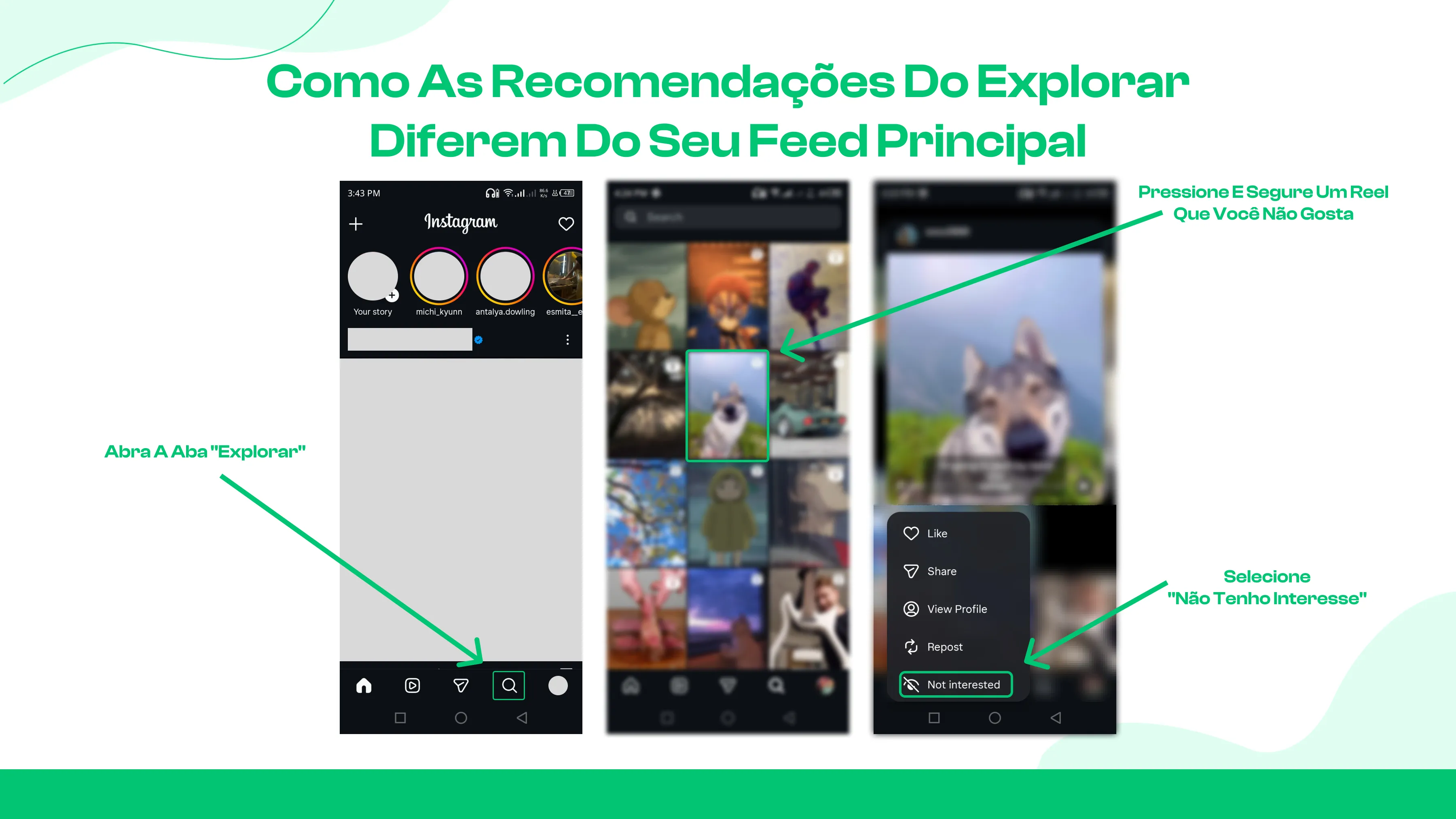 Como as Recomendações do Explorar Diferem do Feed?