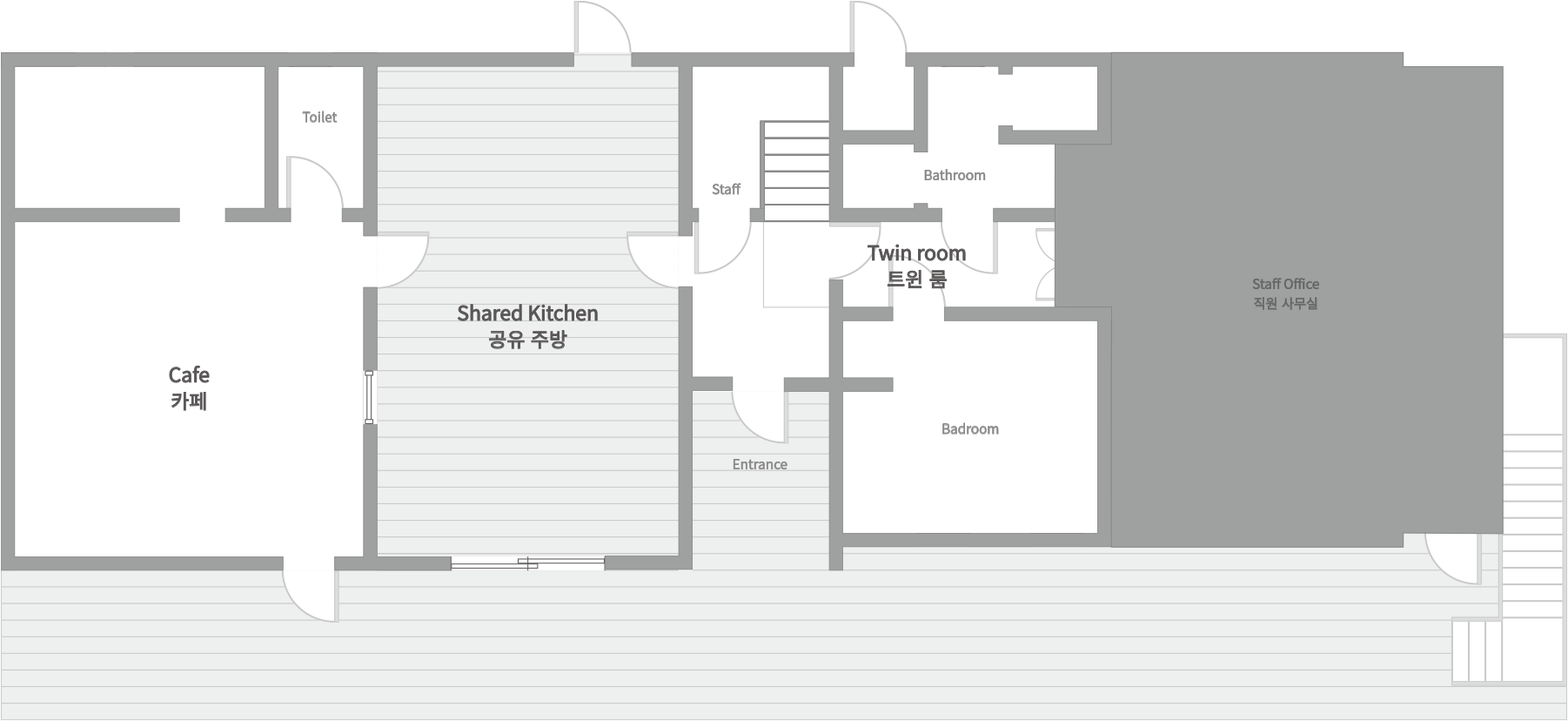 '제주늘보의오후' 1층 내부 도면.
'JEJUNEULBO' interior drawing on the first floor.