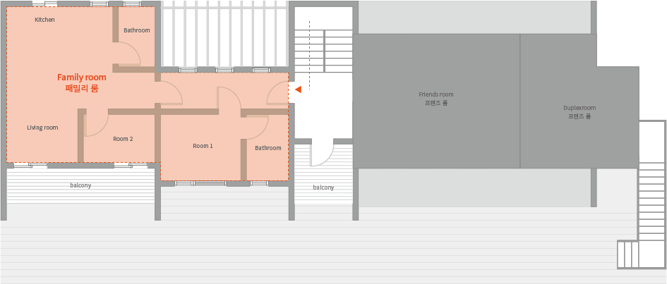 "제주늘보의오후" 패밀리룸 객실 도면 이미지. 'JEJUNEULBO' family room drawing image.