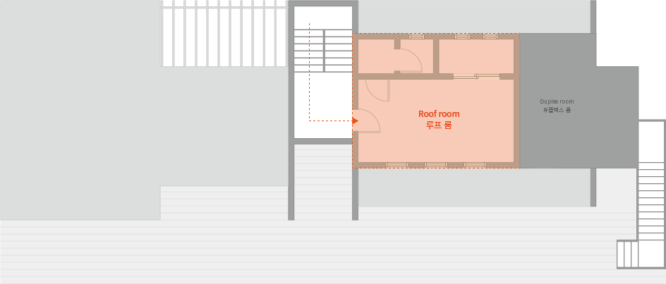 '제주늘보의오후' 루프룸의 객실 구조도 이미지. An image of the room structure of the roof room in the 'JEJUNEULBO'.