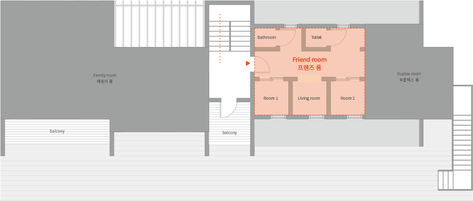 '제주눌보의오후' 프렌즈룸 객실 도면 이미지. 'JEJUNEULBO' Friends room drawing image.