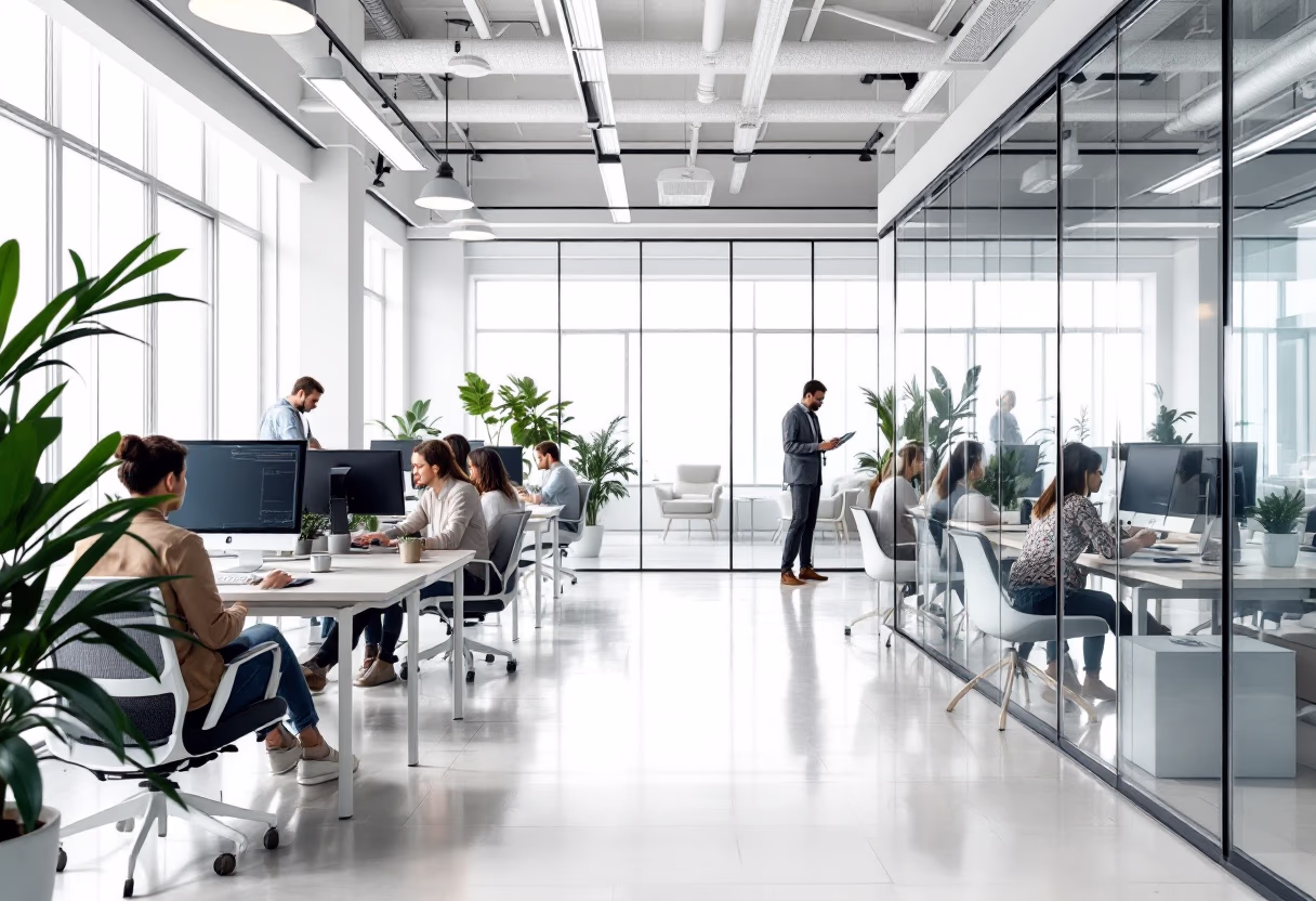 [background image] image of a busy tech company's office space (for a ai education tech company).