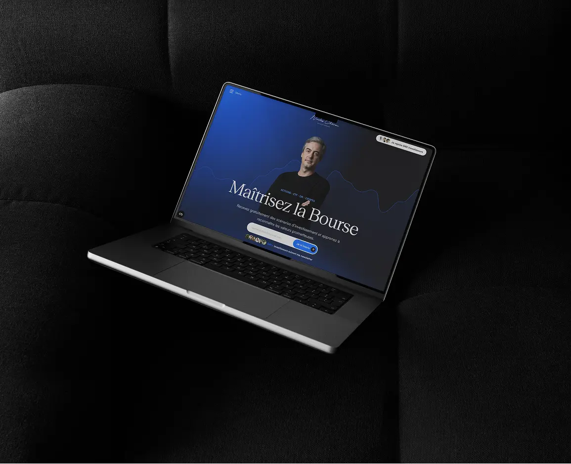 MacBook mockup of Nicolas Chéron website, financial markets expert