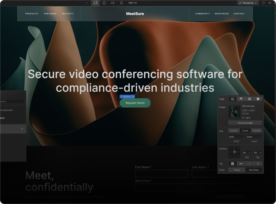 Webflow web design platform interface