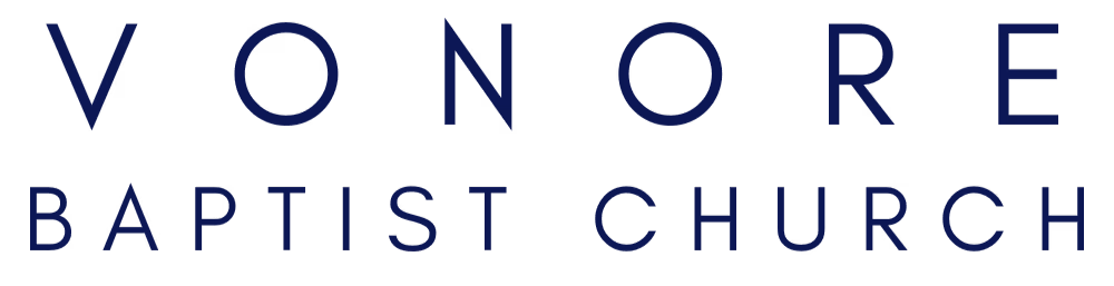 VONORE BAPTIST CHURCH text logo in dark blue letters on transparent background