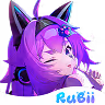 Anime-style character with purple hair and blue fox ears winking, with the text 'RuBii' in blue and purple at the bottom right.