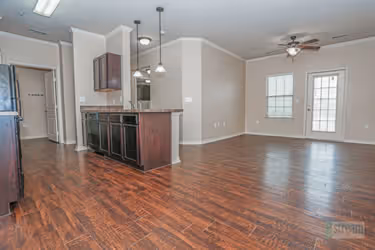 kitchen and living area