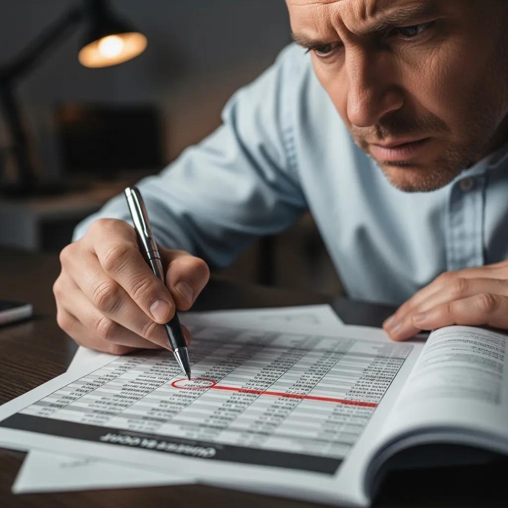 Investor reviewing financial documents to identify red flags