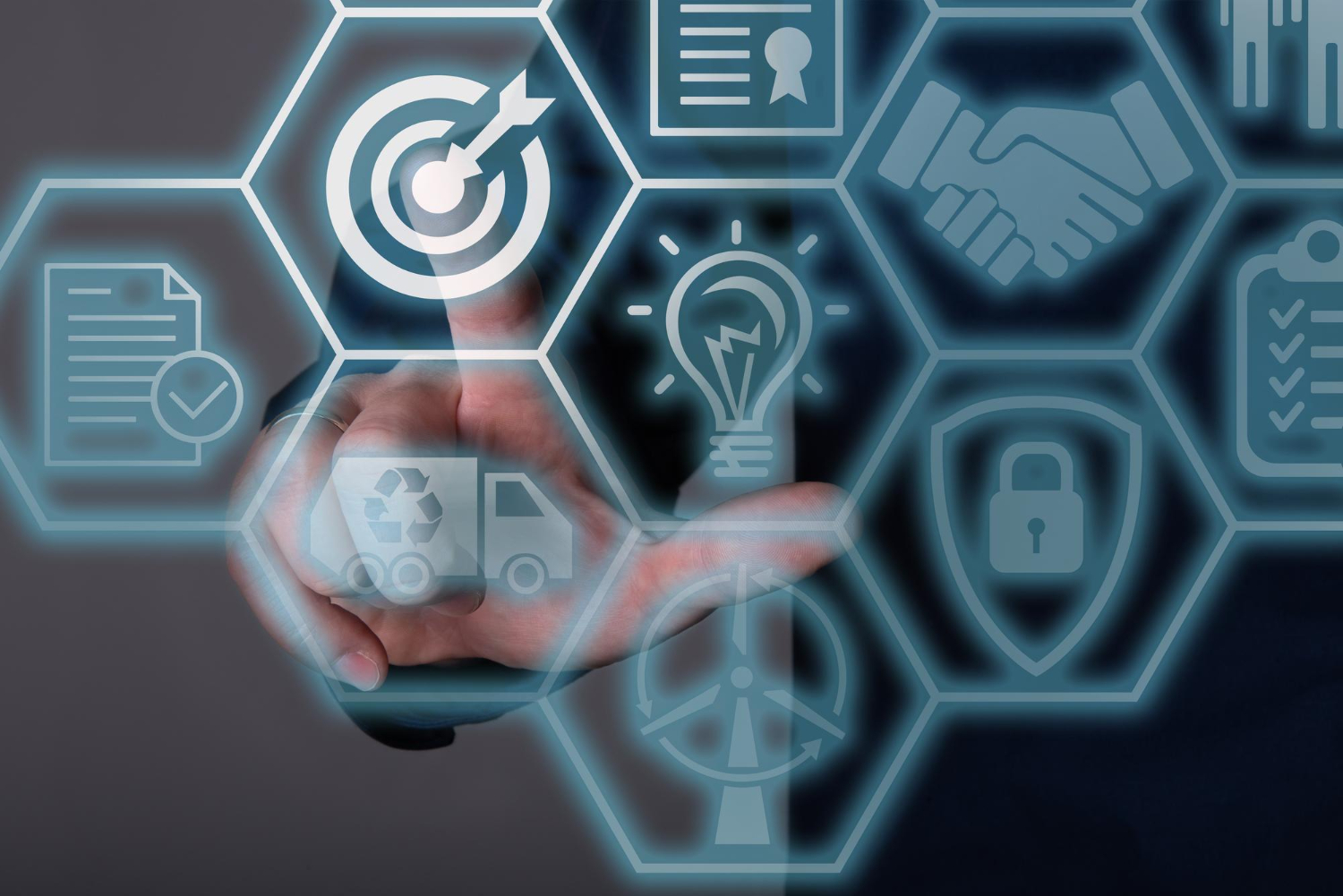 Computer screen showing the word 'Security' with a cursor hand pointer icon nearby.