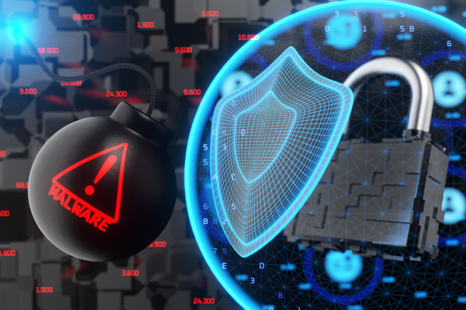 Computer screen showing the word 'Security' with a cursor hand pointer icon nearby.