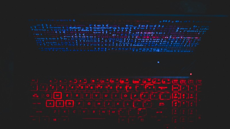 blue and red light from computer