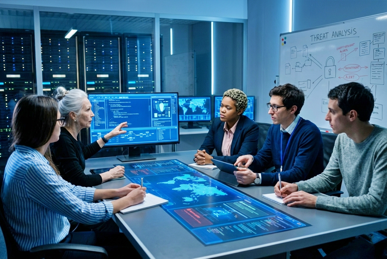  cybersecurity office team having a meeting