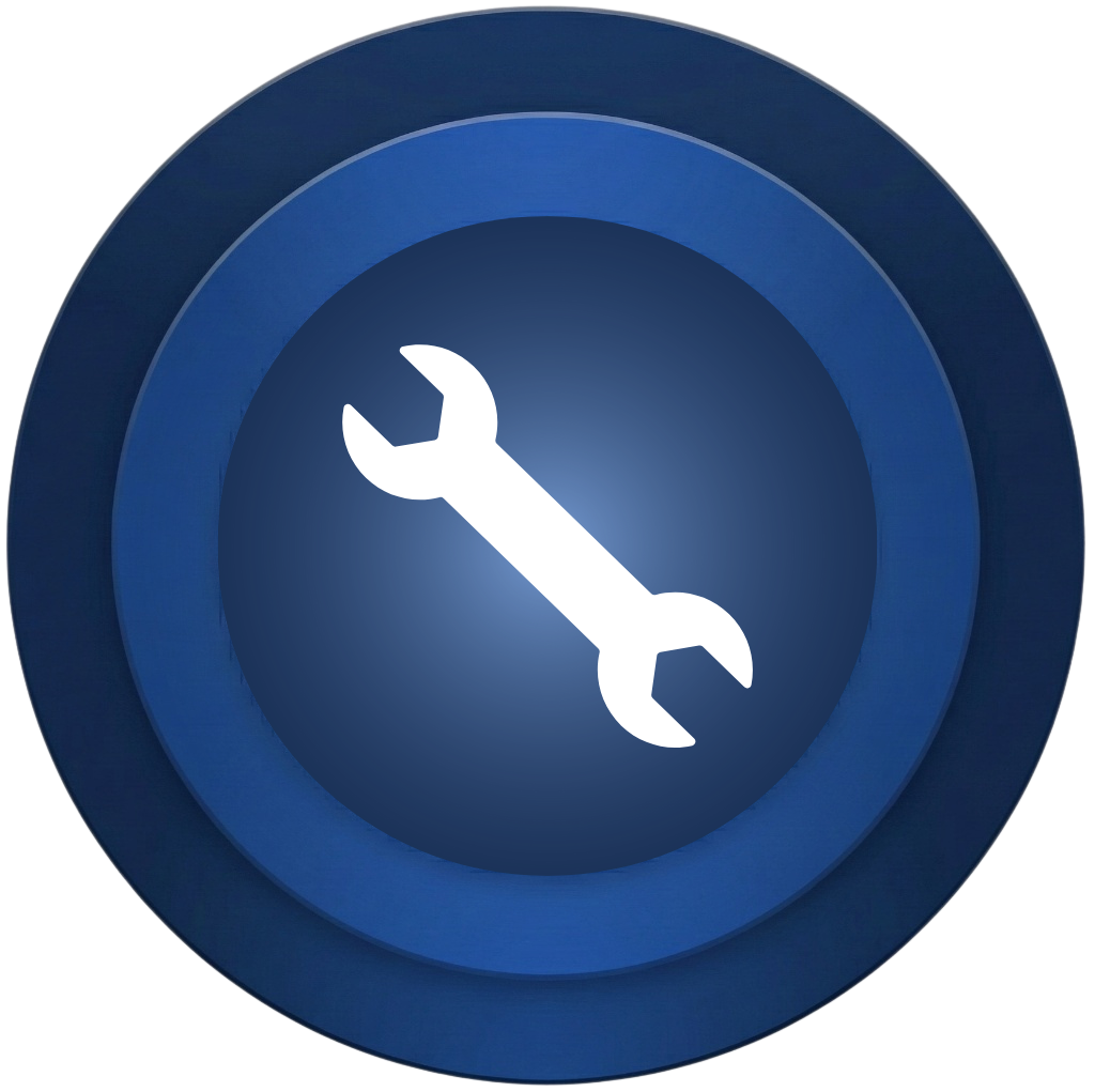 Ikona kadeřnických nůžek a holičského pruhu osvětlená modrým světlem v kruhu.