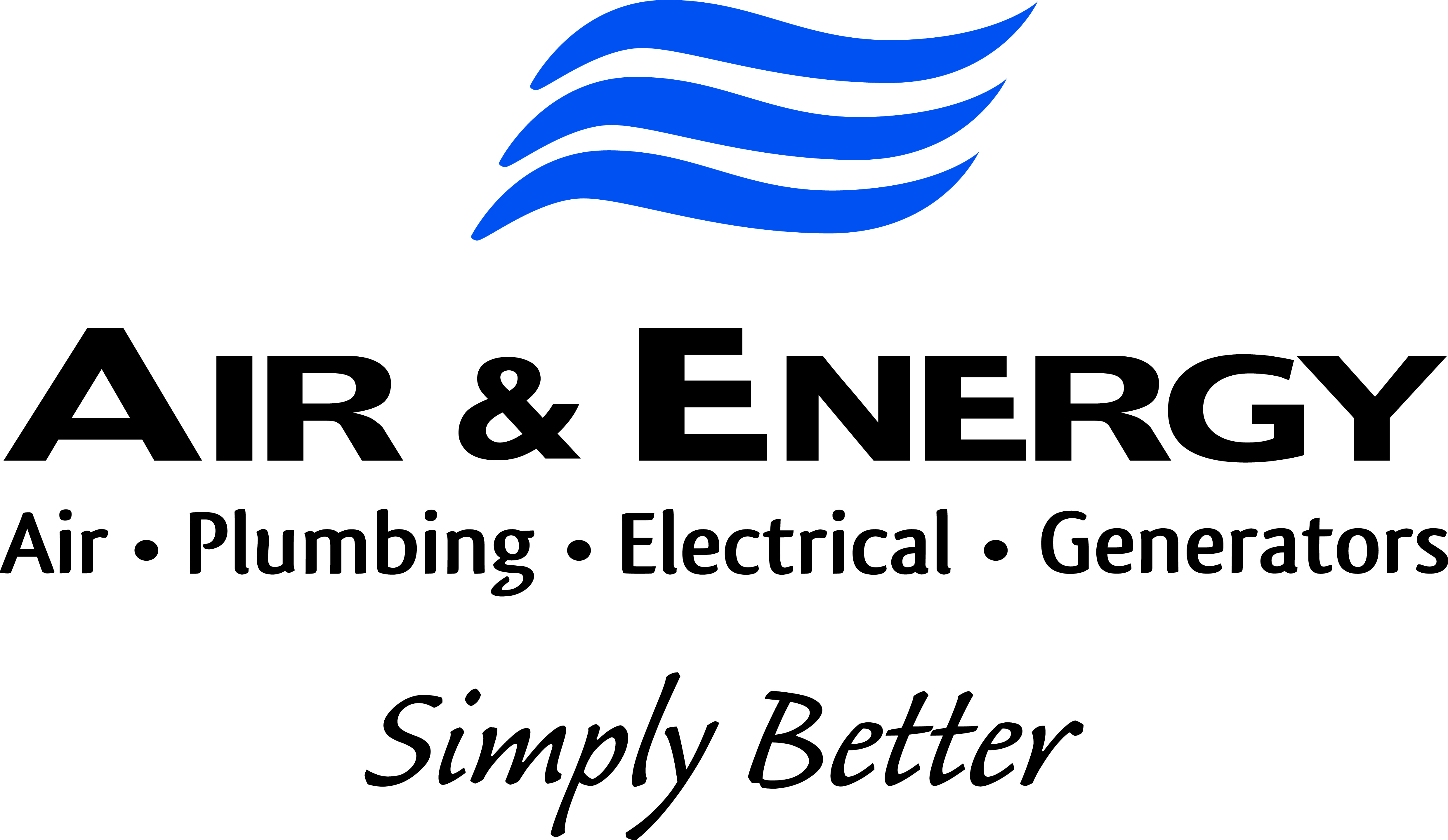Image of Air & Energy's logo. Text reads "Air & Energy. Air, plumbing, electrical, generators. Simply better."