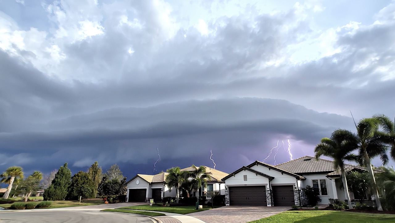 Storm shelf cloud over a Manatee County neighborhood at the start of hurricane season