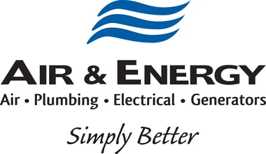 Image of Air & Energy's logo. Text reads "Air & Energy. Air, plumbing, electrical, generators. Simply better."