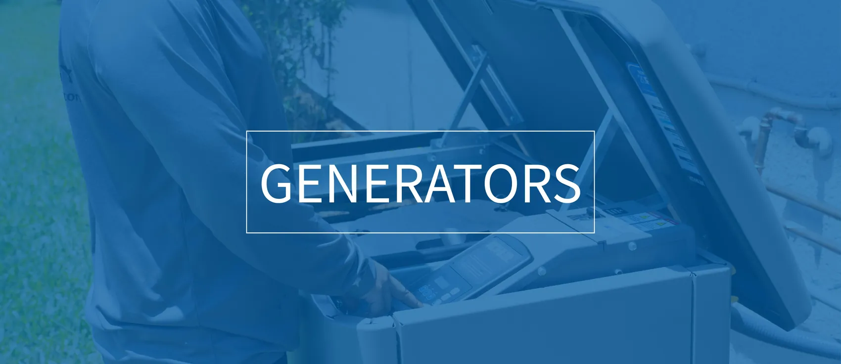 Person operating an open outdoor generator with control panel visible.