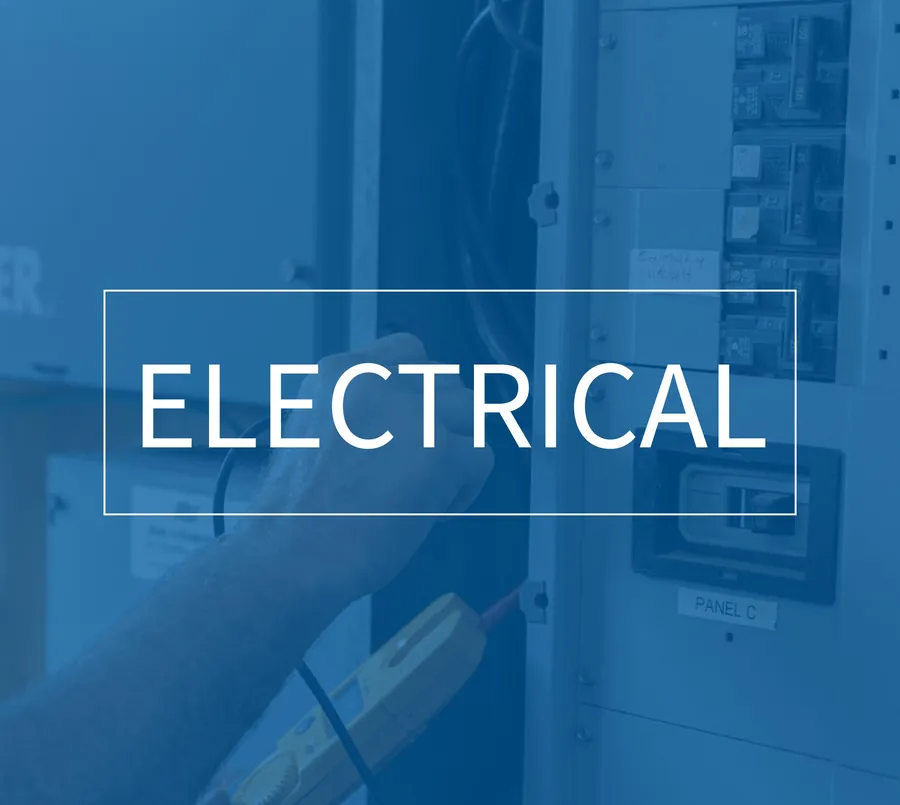 Person using a multimeter to test components in an electrical panel labeled Panel C.