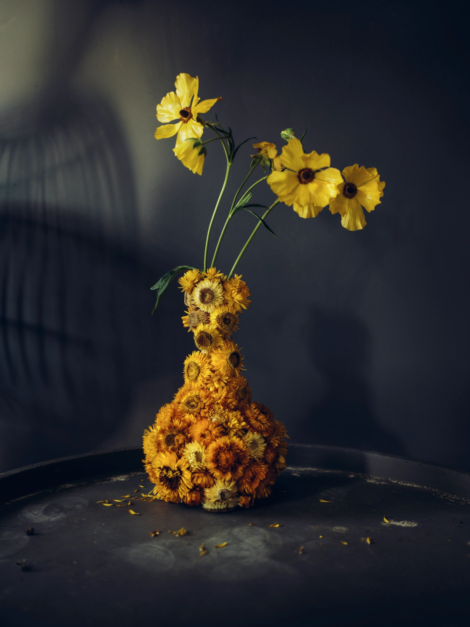 floral art - a vase created from sunflowers
