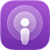 Apple Podcasts app icon with a stylized white podcast symbol on a purple gradient background.