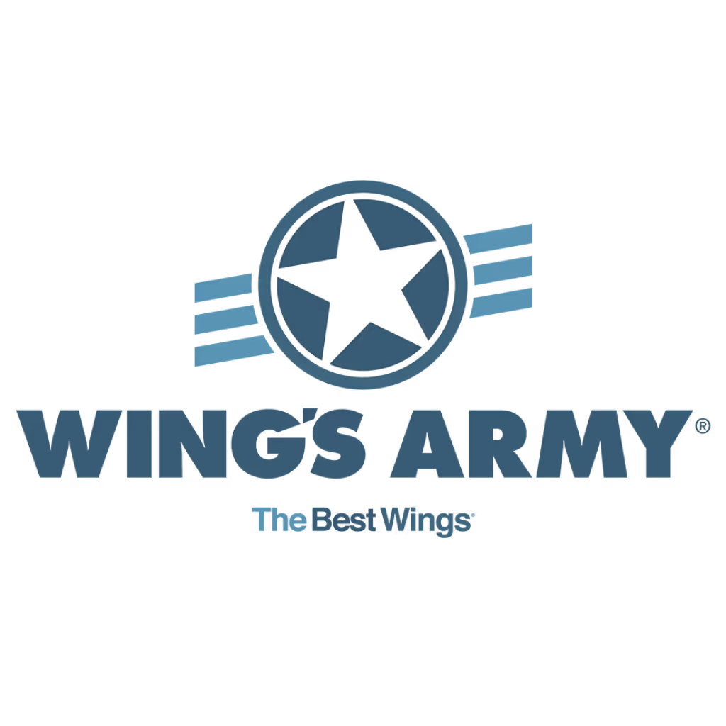 Wings Army logo featuring a star inside a circle with wings extending from each side and text below saying 'The Best Wings'.