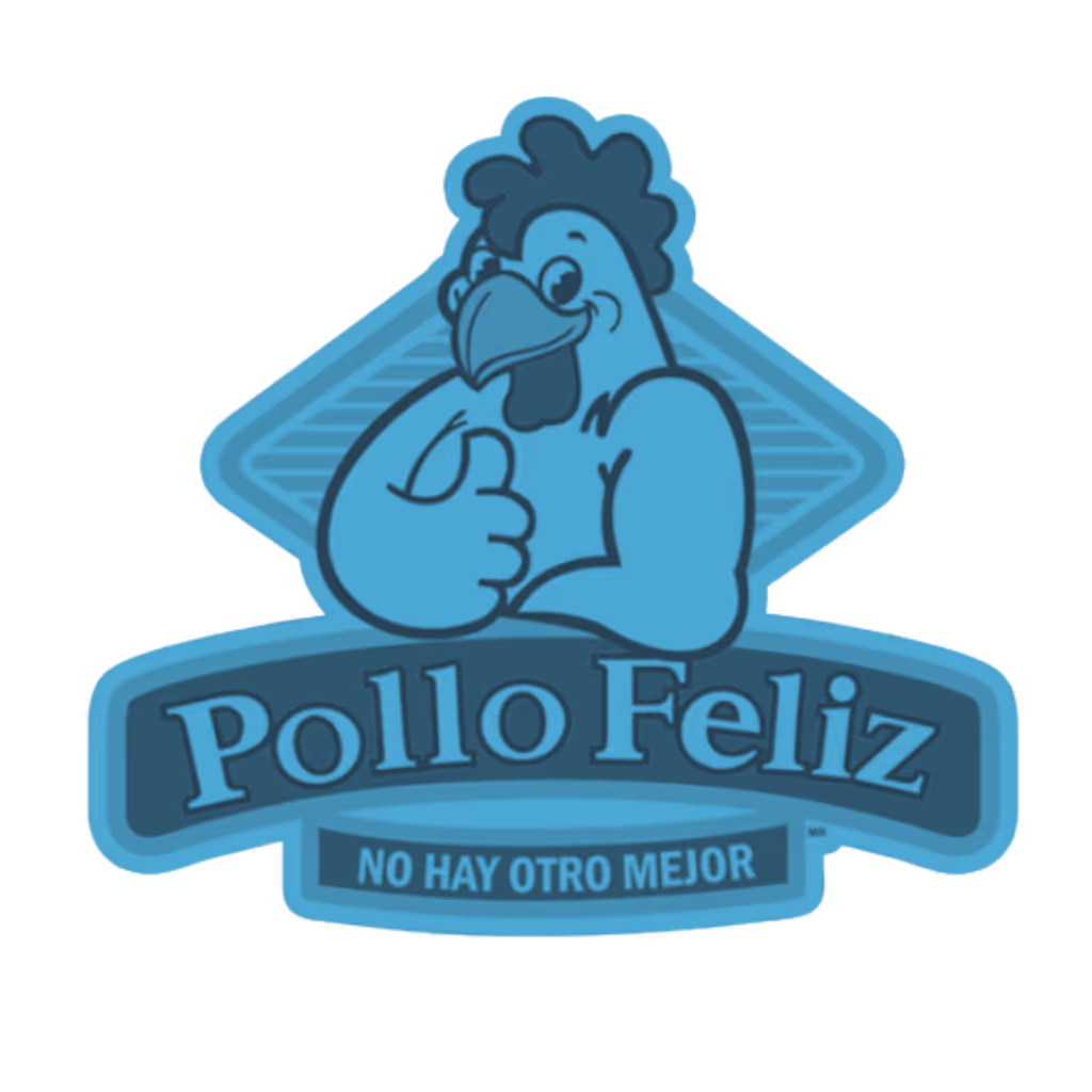 Cartoon chicken giving thumbs up above the text 'Pollo Feliz' and 'No hay otro mejor' in a logo design.
