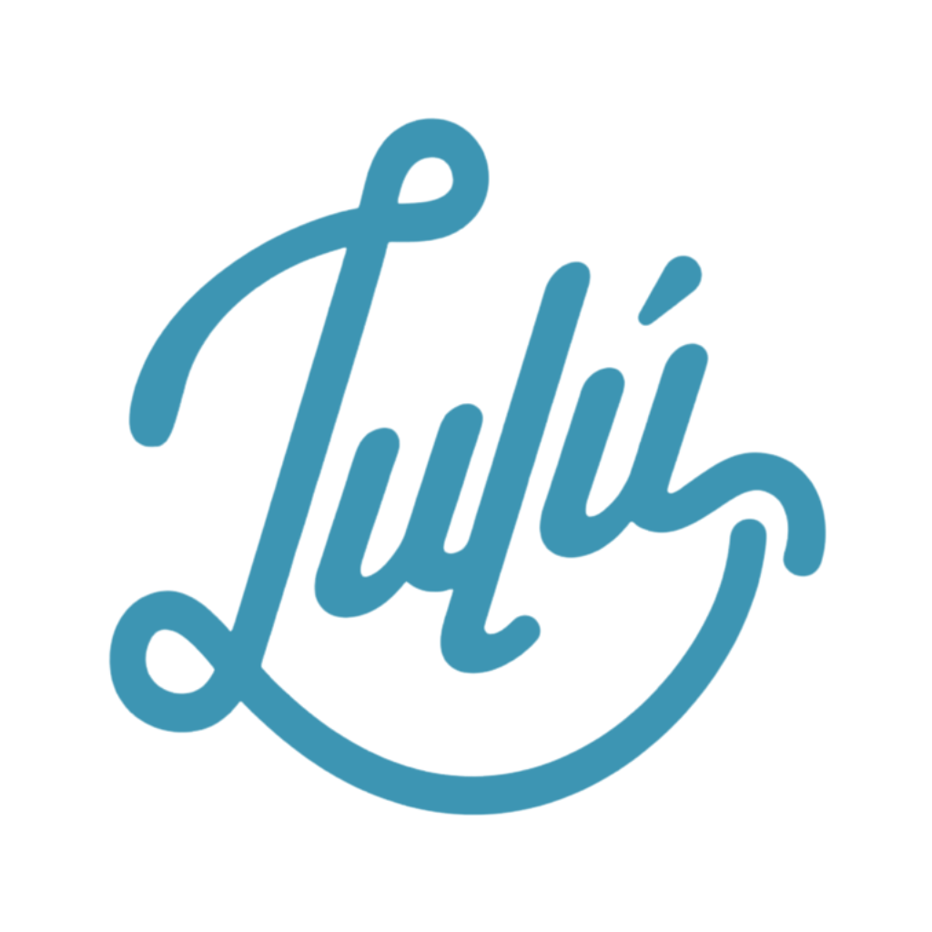 Blue cursive script logo spelling the word 'Lulú' on transparent background.
