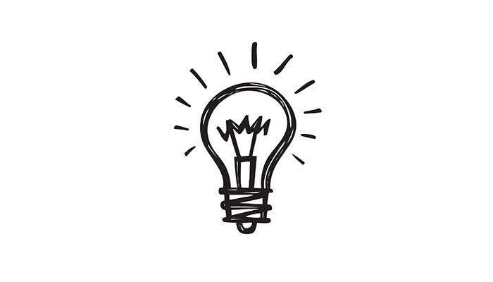 Light bulb illustration with lines radiating outwards, representing ideas or innovation.