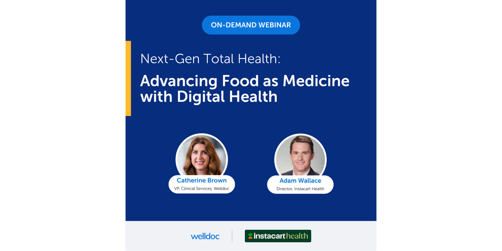Webinar promotional graphic featuring Catherine Brown and Adam Wallace discussing food as medicine.