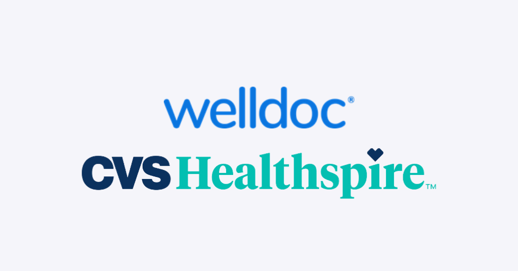 Welldoc and CVS Healthspire logos showcasing collaboration in health management solutions.