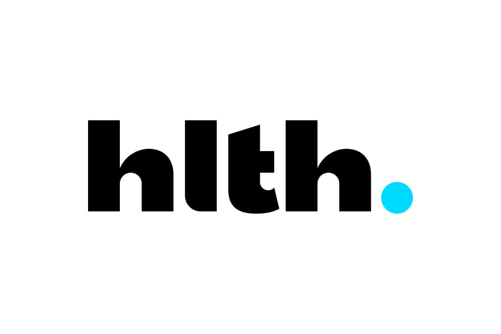 Logo of hlth. in black text with a blue dot, representing a health technology company.