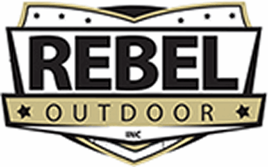 Rebel Outdoor company logo with stars and shield design.