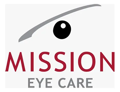 Logo with a stylized eye above the text 'MISSION' in red and 'EYE CARE' in gray.