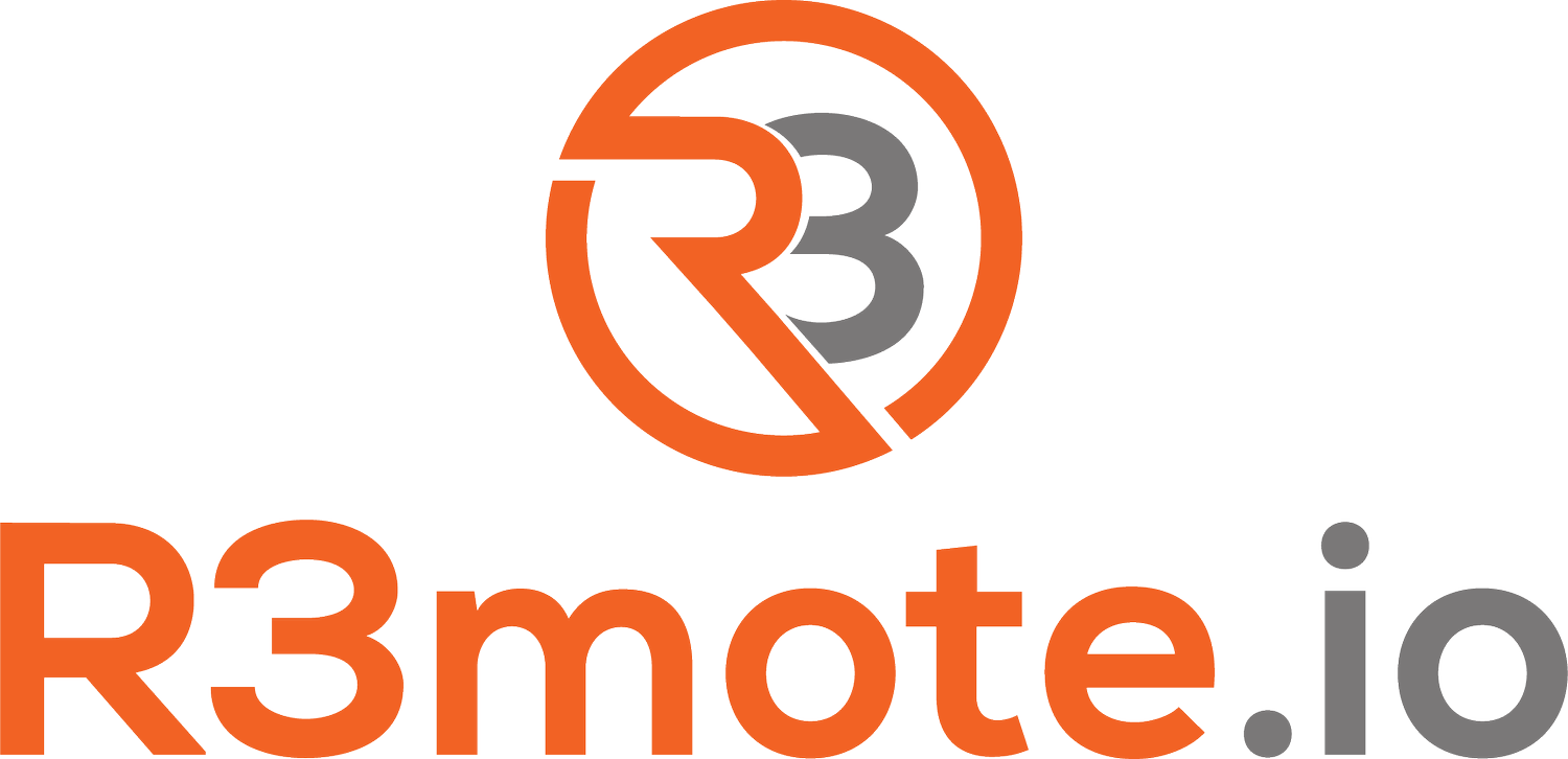 R3mote.io logo with stylized R and 3 inside an orange and gray circle above the text R3mote.io.