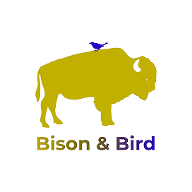 Logo with a gold bison silhouette carrying a small blue bird on its back, with the text 'Bison & Bird' below.