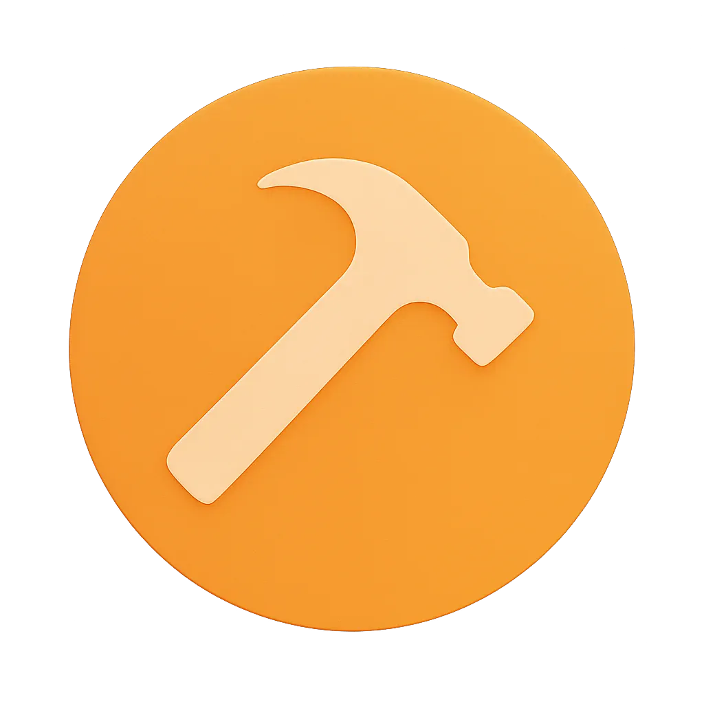 Icon of a claw hammer inside an orange circle.