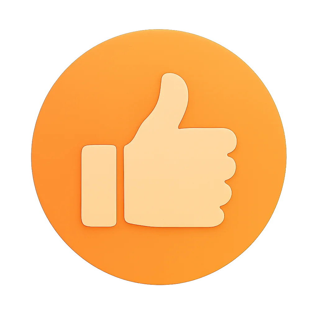 Beige thumbs-up icon centered on an orange circular background.