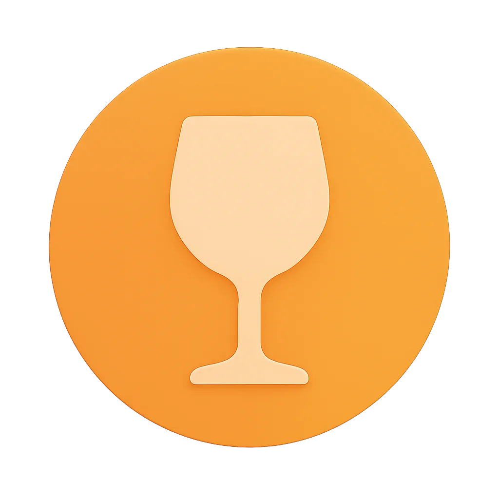 Orange circular icon with a beige wine glass silhouette in the center.