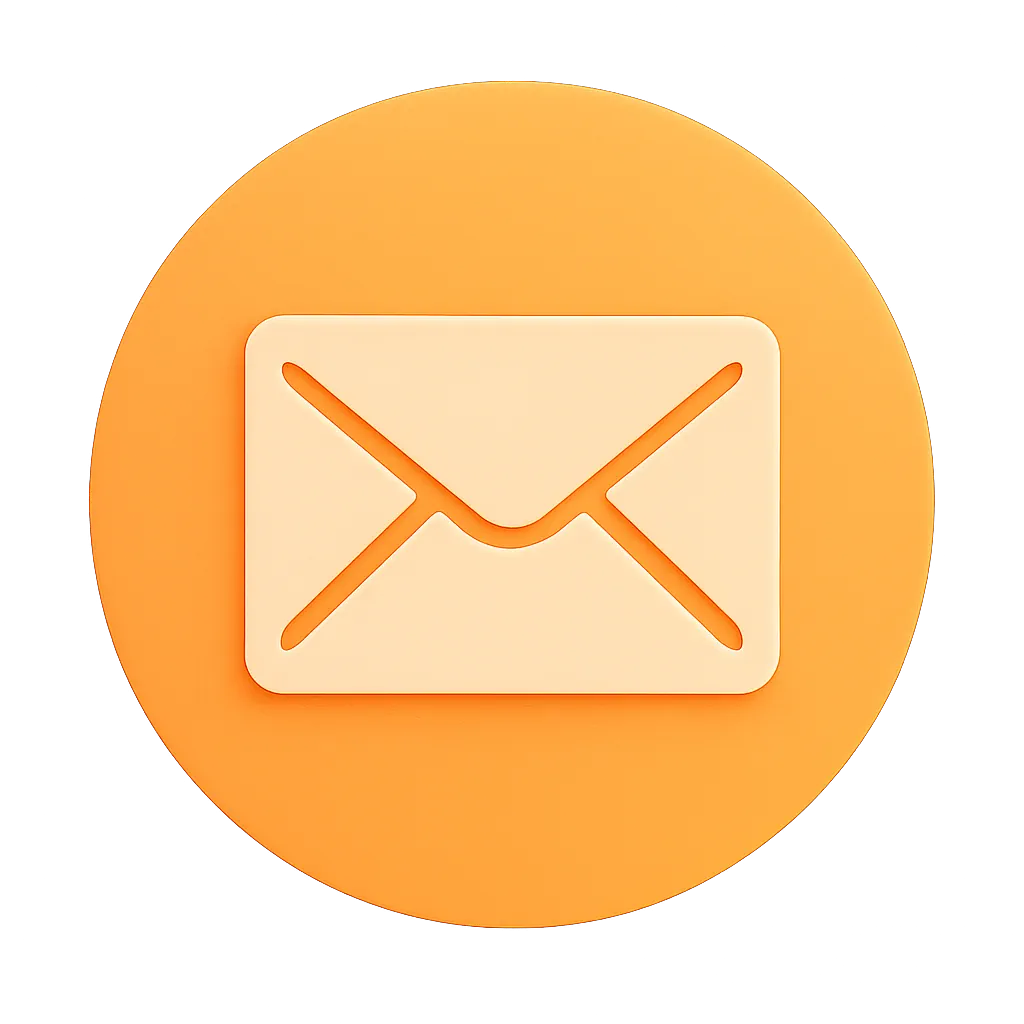 Orange circular icon with a cream-colored envelope symbol representing email.
