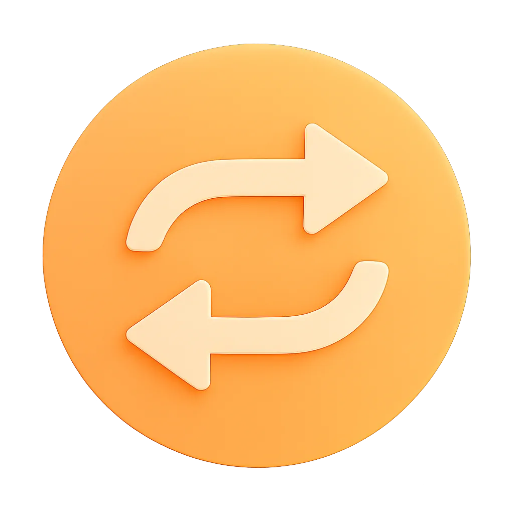 Orange circular icon with two cream arrows forming a swap or exchange symbol, one pointing right and the other pointing left.
