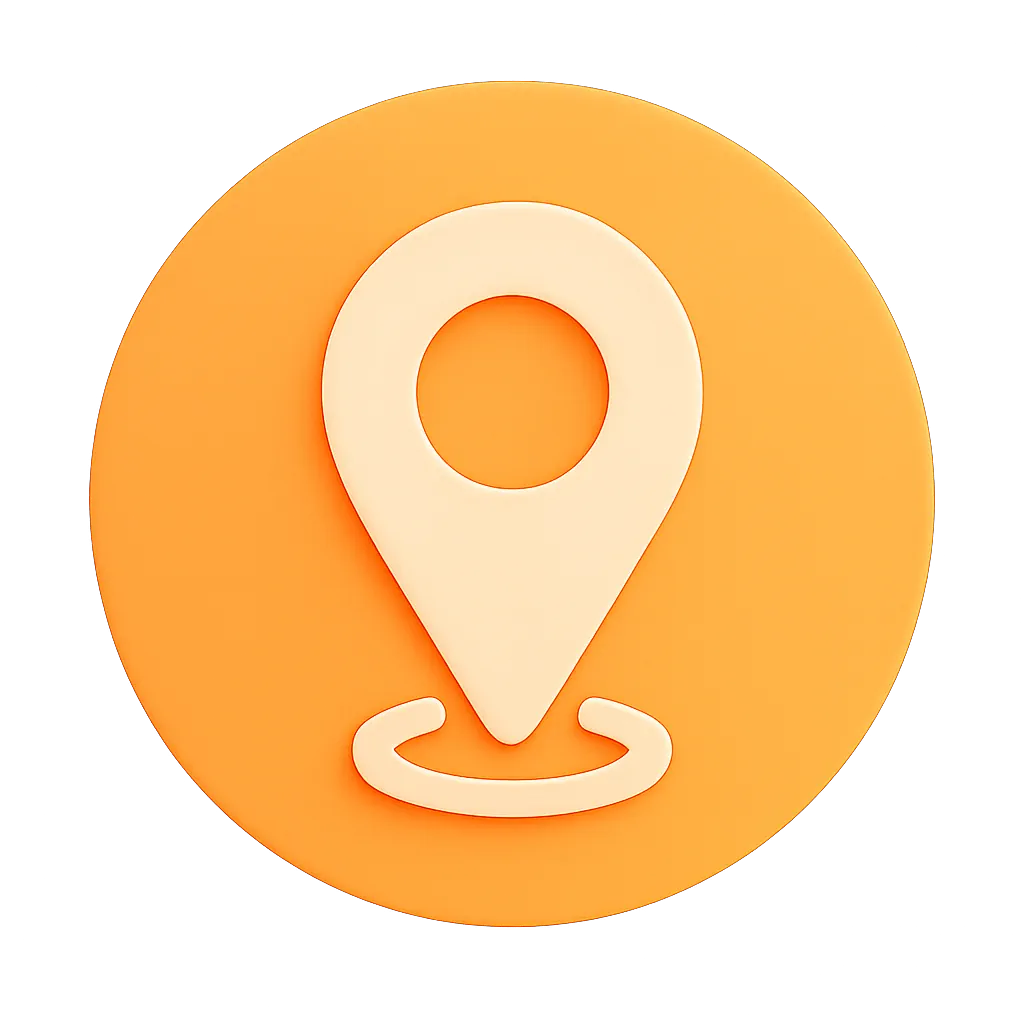 Orange circular icon with a white map location pin symbol in the center.