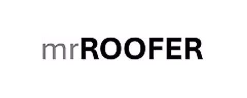Text logo displaying 'mrROOFER' with 'mr' in gray and 'ROOFER' in bold black letters on a white background.