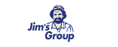 Jim's Group logo featuring a stylized portrait of a man with a beard and hat.