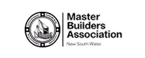Master Builders Association New South Wales logo with a circular emblem featuring a handshake and building tools.